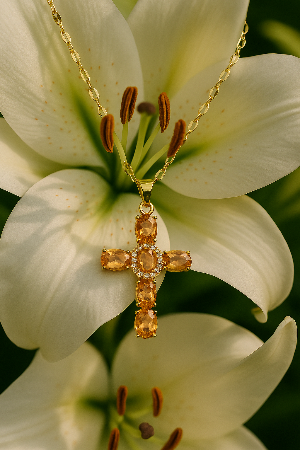 Collier Croix Femme Or Bijoux Chrétiens Cadeau pour Baptême Joyaux De Grâce Orange