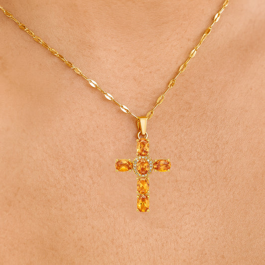 Collier Croix Femme Or Bijoux Chrétiens Cadeau pour Baptême Joyaux De Grâce Orange
