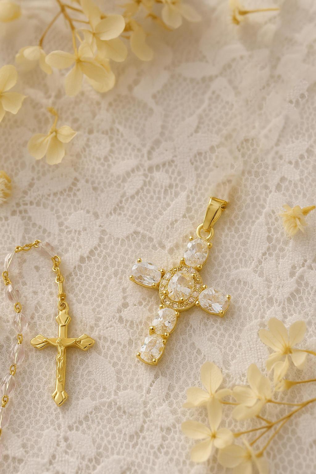 Collier Croix Femme Or Bijoux Chrétiens Cadeau pour Baptême Joyaux De Grâce Blanc