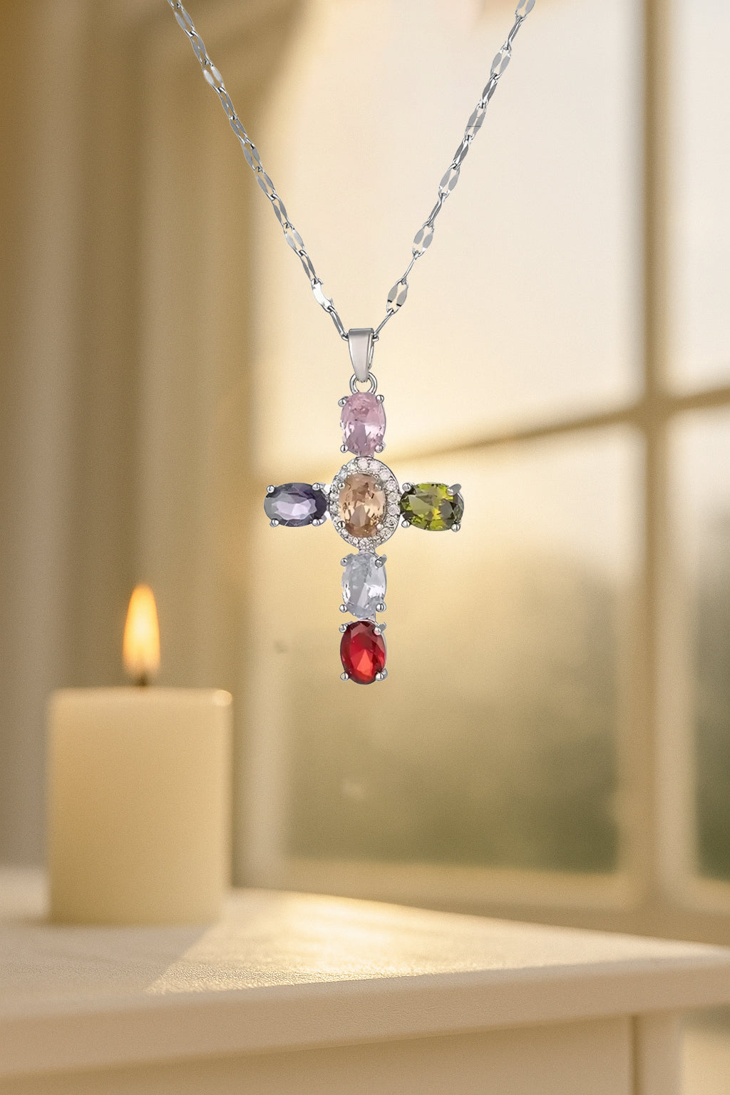 Collier Croix Femme Argent Bijoux Chrétiens Cadeau pour Baptême Joyaux De Grâce Multicolore