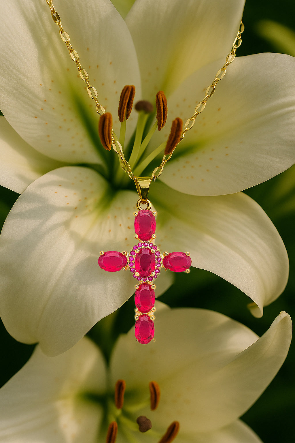 Collier Croix Femme Or Bijoux Chrétiens Cadeau pour Baptême Joyaux De Grâce Rouge