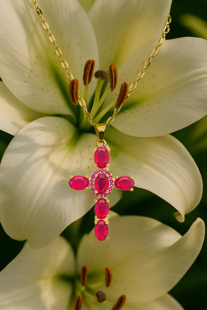 Collier Croix Femme Or Bijoux Chrétiens Cadeau pour Baptême Joyaux De Grâce Rouge