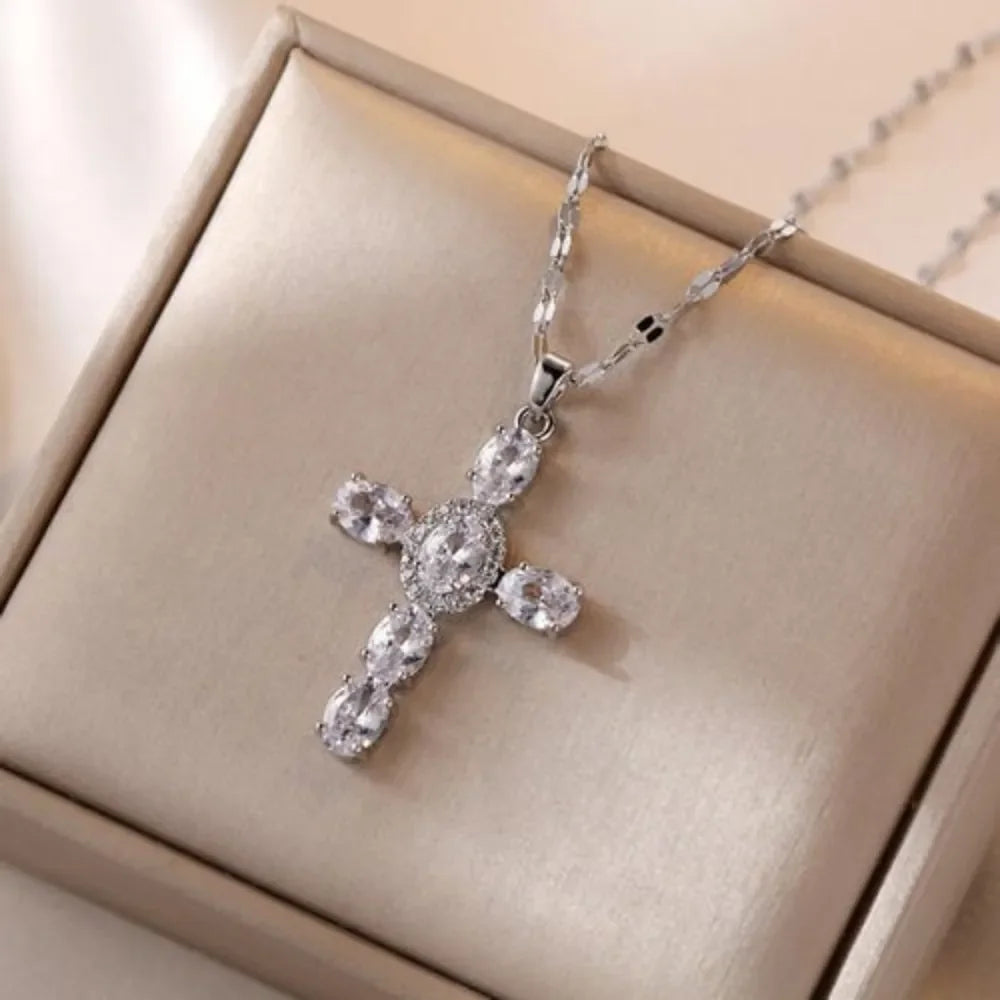 Collier Croix Femme Argent Bijoux Chrétiens Cadeau pour Baptême Joyaux De Grâce