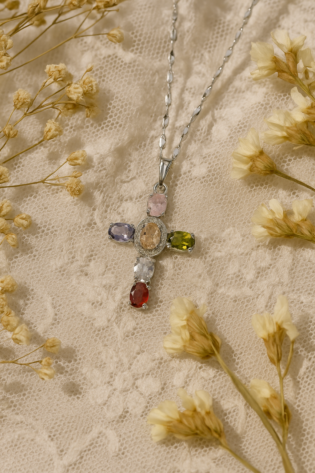 Collier Croix Femme Argent Bijoux Chrétiens Cadeau pour Baptême Joyaux De Grâce Multicolore