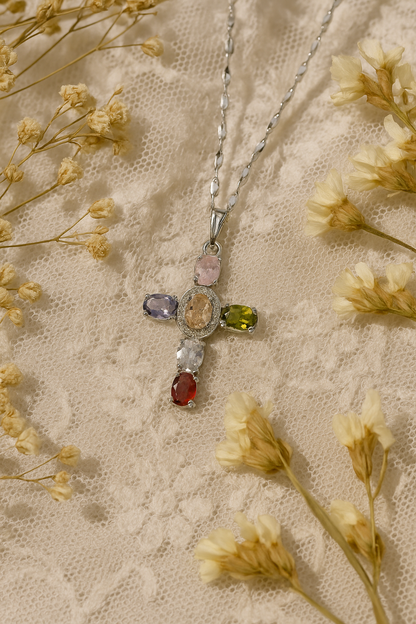 Collier Croix Femme Argent Bijoux Chrétiens Cadeau pour Baptême Joyaux De Grâce Multicolore