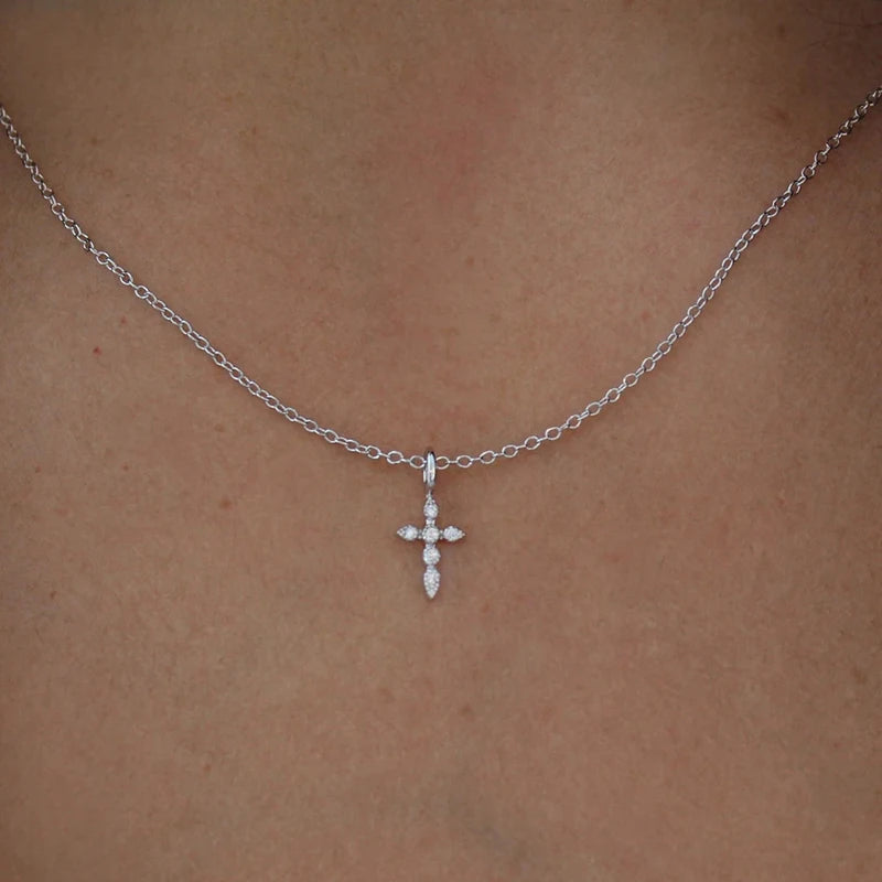 Collier Croix Femme Argent Bijoux Chrétiens Cadeau pour Baptême éclat du ciel argent 