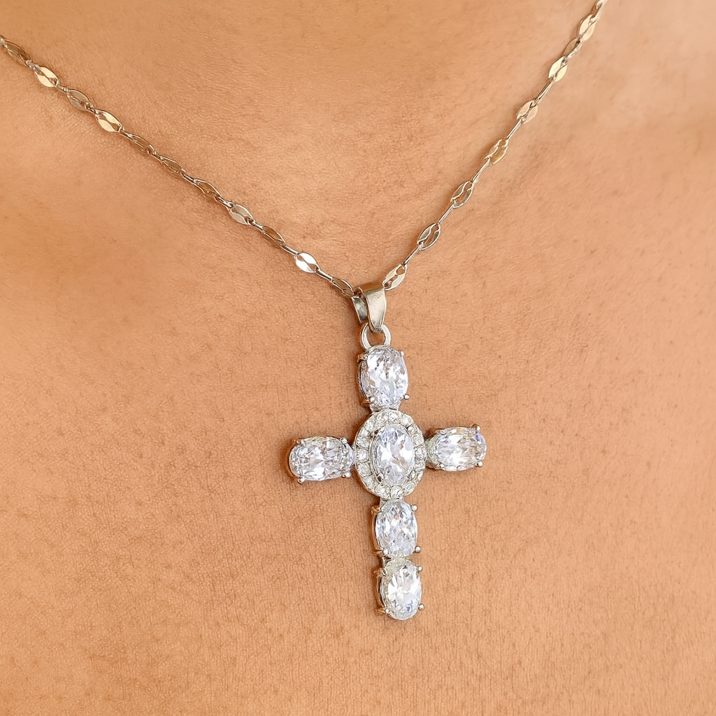 Collier Croix Femme Argent Bijoux Chrétiens Cadeau pour Baptême Joyaux De Grâce