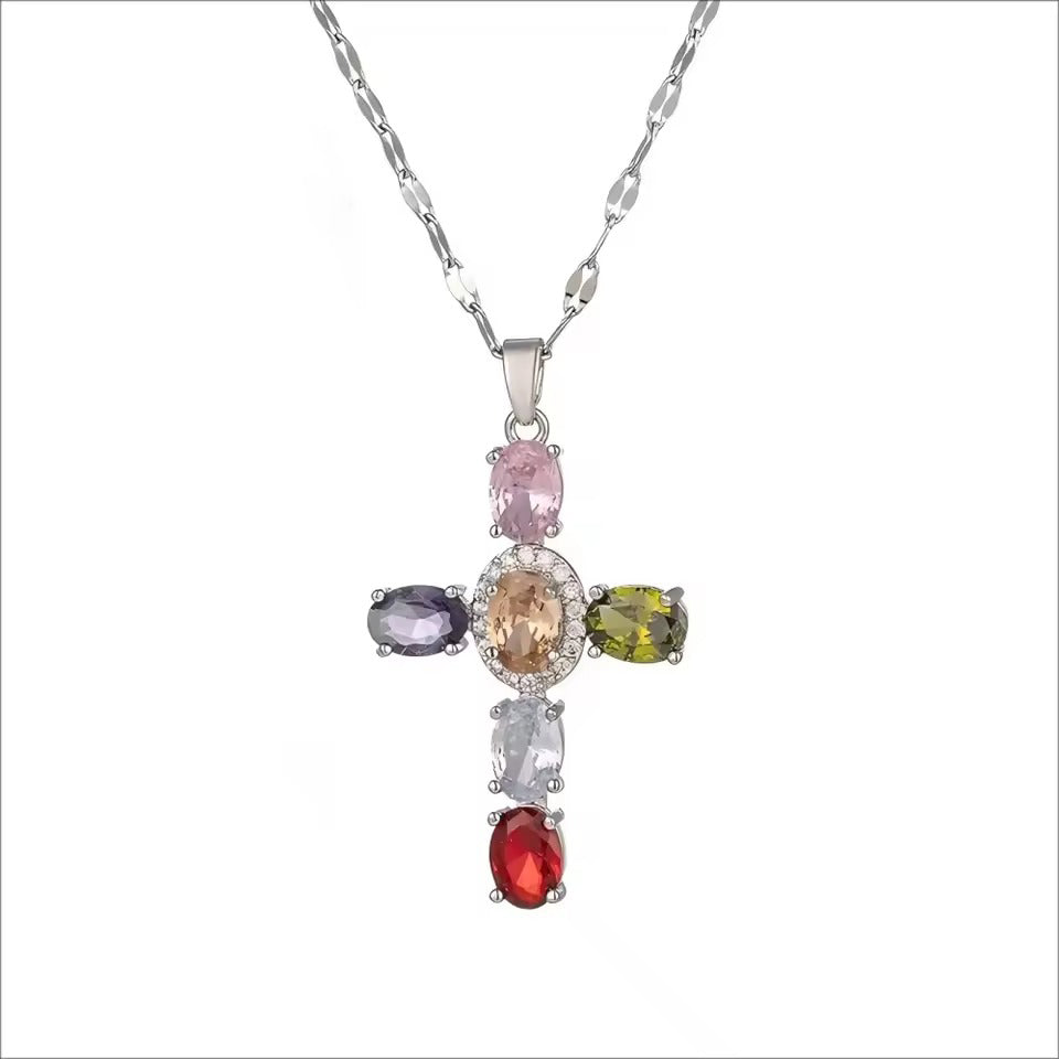 Collier Croix Femme Argent Bijoux Chrétiens Cadeau pour Baptême Joyaux De Grâce Multicolore