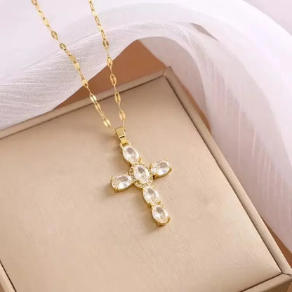 Collier Croix Femme Or Bijoux Chrétiens Cadeau pour Baptême Joyaux De Grâce Blanc