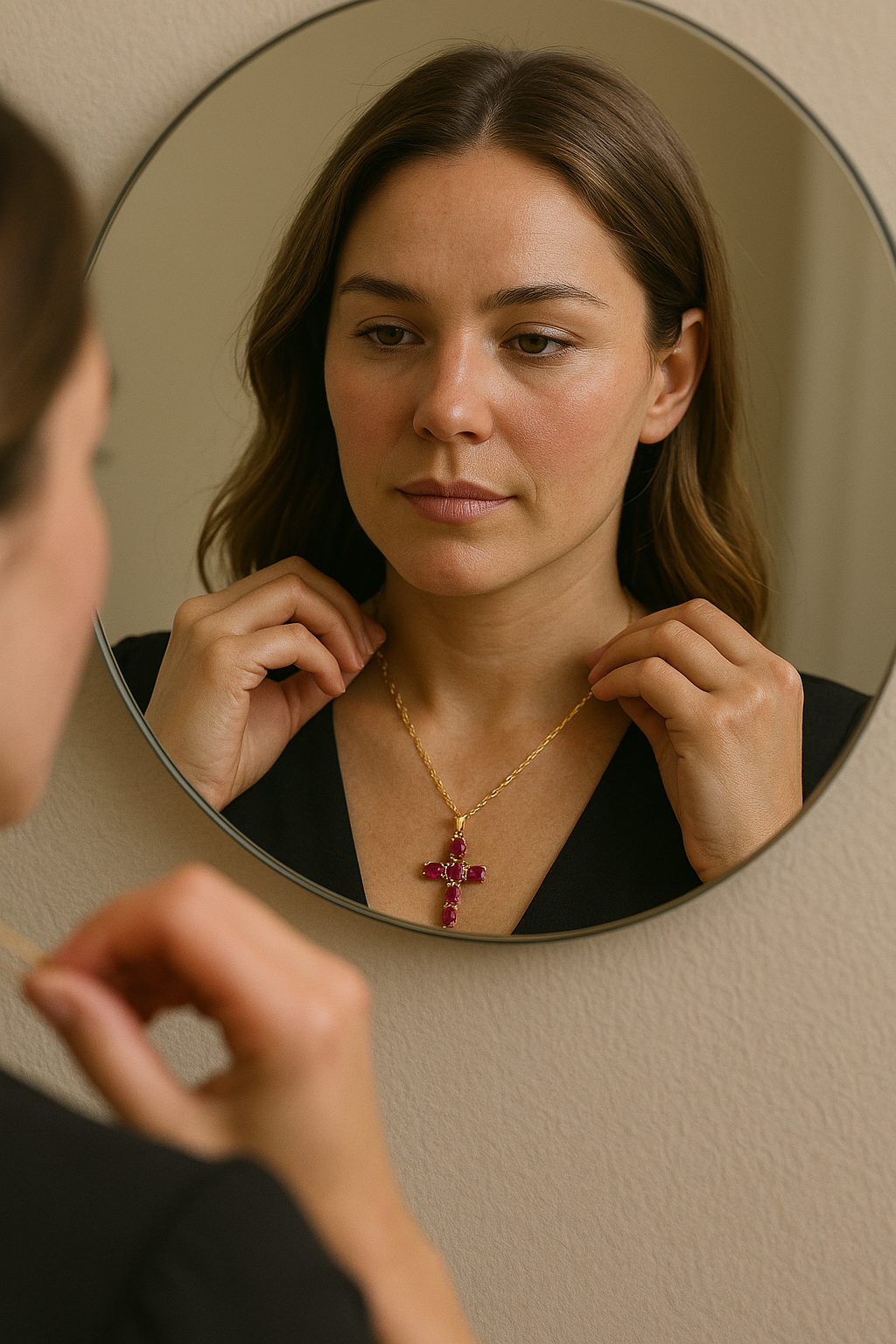 Collier Croix Femme Or Bijoux Chrétiens Cadeau pour Baptême Joyaux De Grâce Rouge