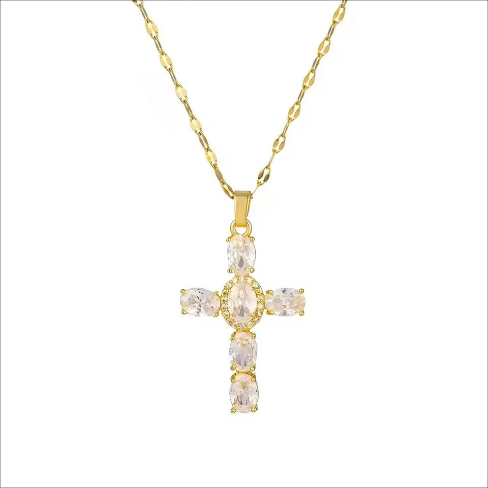 Collier Croix Femme Or Bijoux Chrétiens Cadeau pour Baptême Joyaux De Grâce Blanc