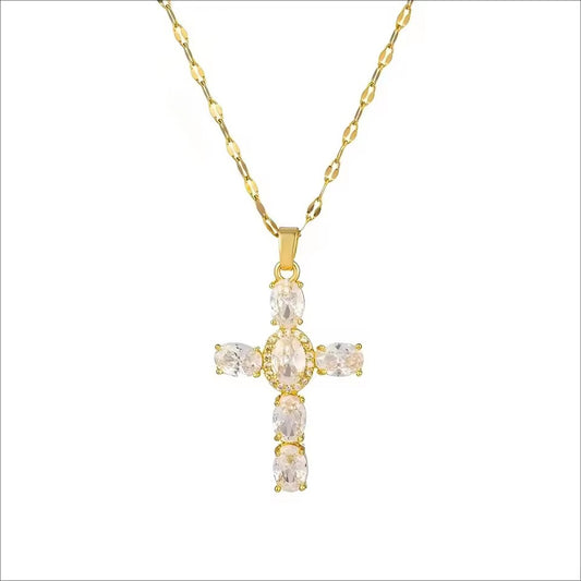 Collier Croix Femme Or Bijoux Chrétiens Cadeau pour Baptême Joyaux De Grâce Blanc