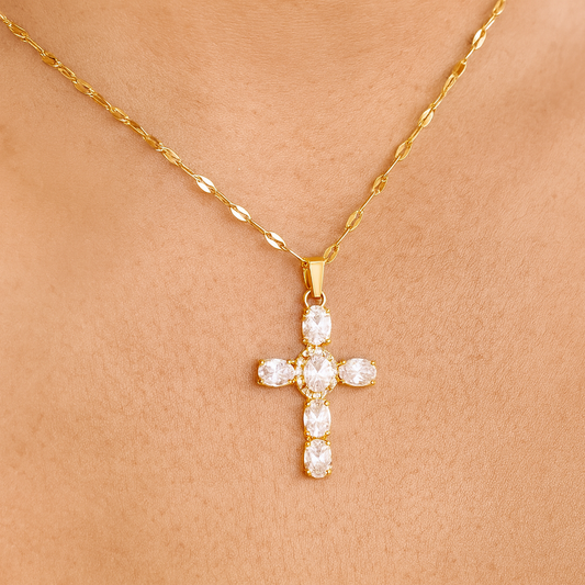 Collier Croix Femme Or Bijoux Chrétiens Cadeau pour Baptême Joyaux De Grâce Blanc