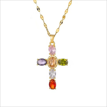Collier Croix Femme Or Bijoux Chrétiens Cadeau pour Baptême Joyaux De Grâce Multicolore