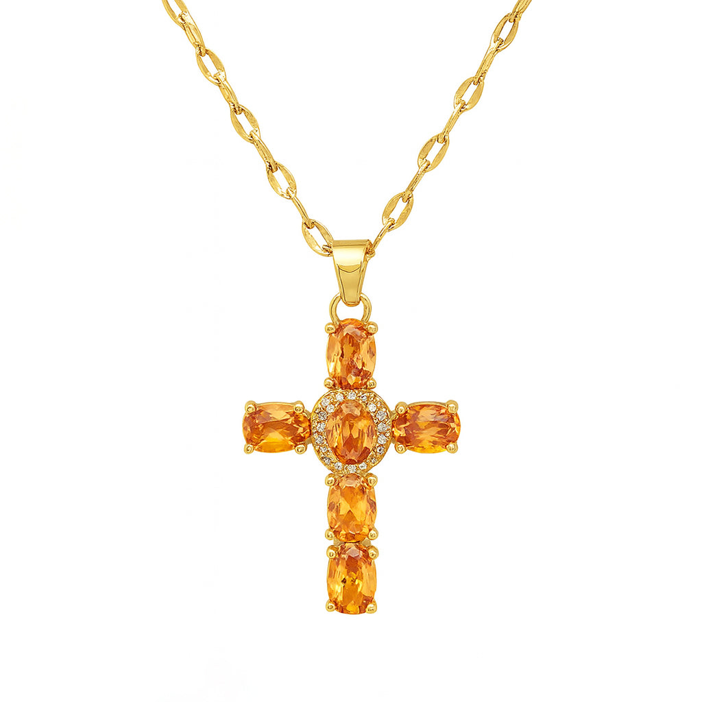 Collier Croix Femme Or Bijoux Chrétiens Cadeau pour Baptême Joyaux De Grâce Orange