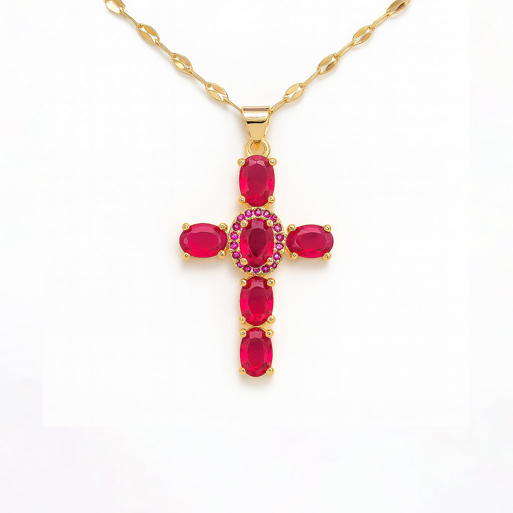 Collier Croix Femme Or Bijoux Chrétiens Cadeau pour Baptême Joyaux De Grâce Rouge