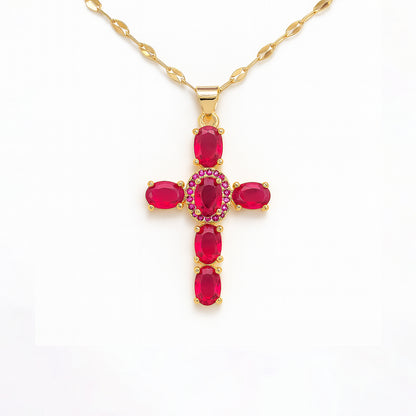 Collier Croix Femme Or Bijoux Chrétiens Cadeau pour Baptême Joyaux De Grâce Rouge