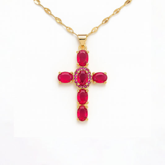 Collier Croix Femme Or Bijoux Chrétiens Cadeau pour Baptême Joyaux De Grâce Rouge