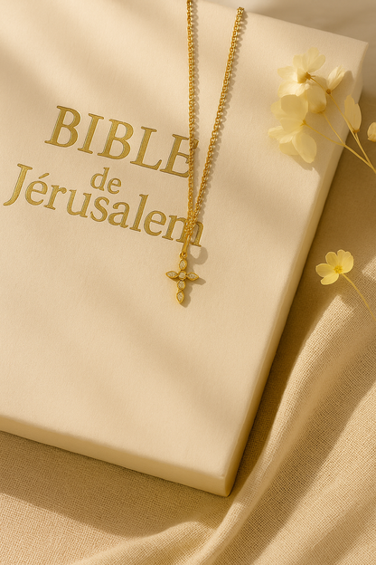 Collier Croix Femme or Bijoux Chrétiens Cadeau pour Baptême éclat du ciel or