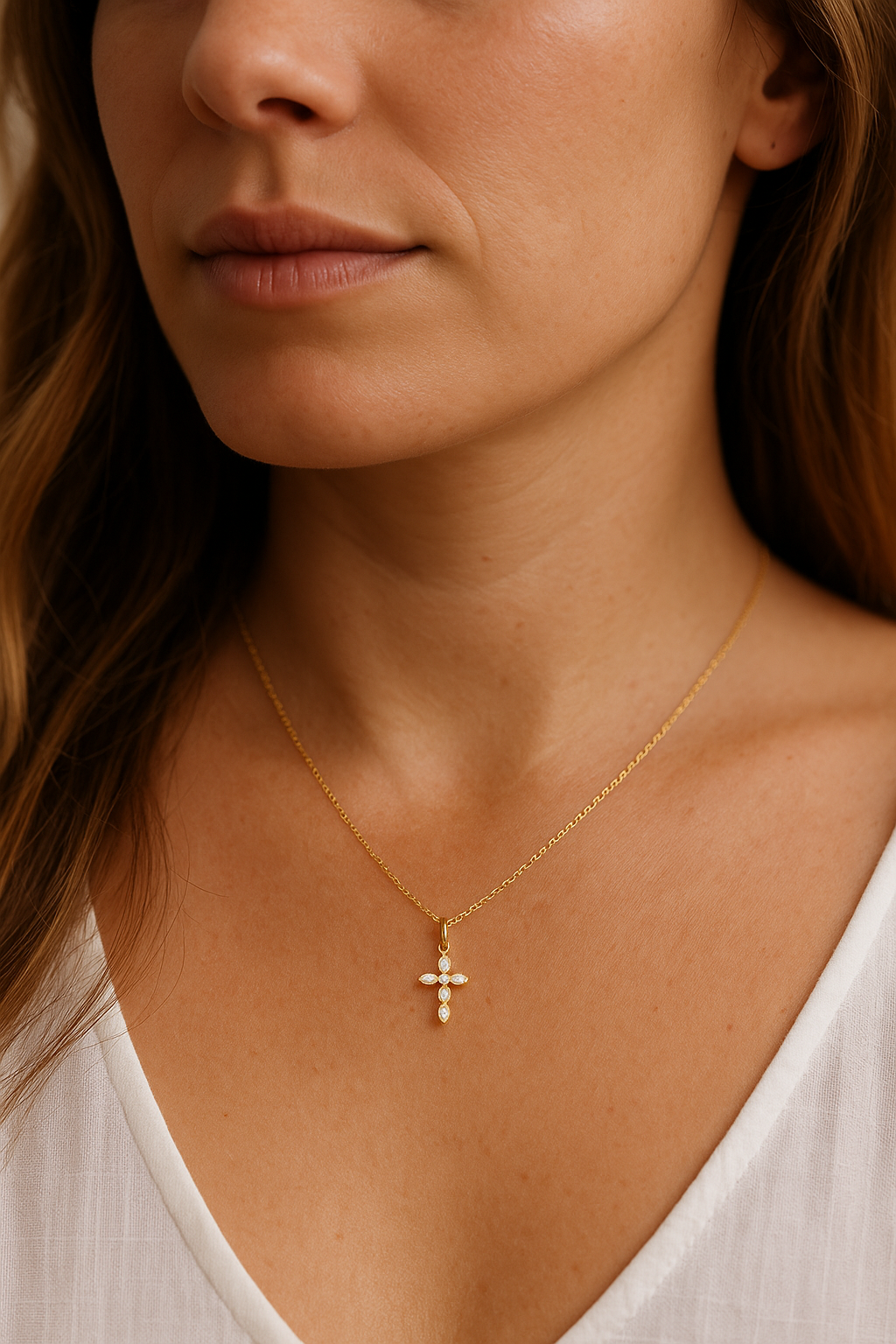 Collier Croix Femme or Bijoux Chrétiens Cadeau pour Baptême éclat du ciel or