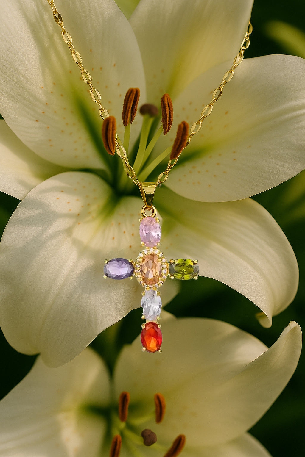 Collier Croix Femme Or Bijoux Chrétiens Cadeau pour Baptême Joyaux De Grâce Multicolore