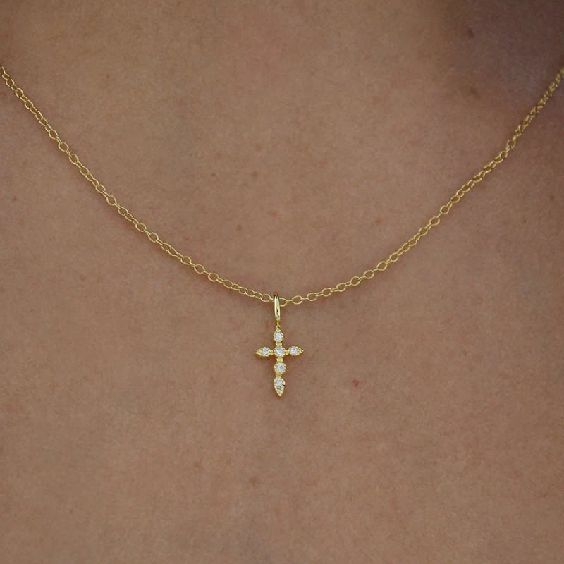 Collier Croix Femme or Bijoux Chrétiens Cadeau pour Baptême éclat du ciel or