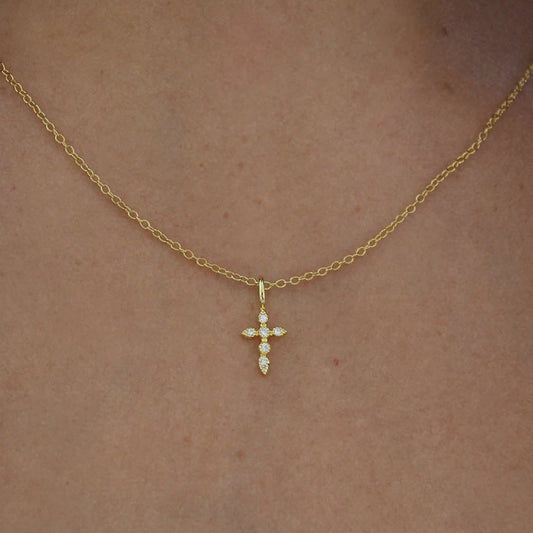 Collier Croix Femme or Bijoux Chrétiens Cadeau pour Baptême éclat du ciel or